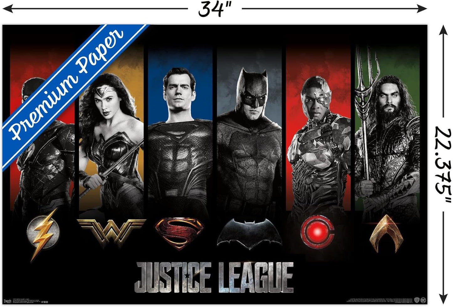 DC Comics Movie - Justice League - Heroes and Logos Wall Poster, 22.375" X 34", Premium Unframed Version