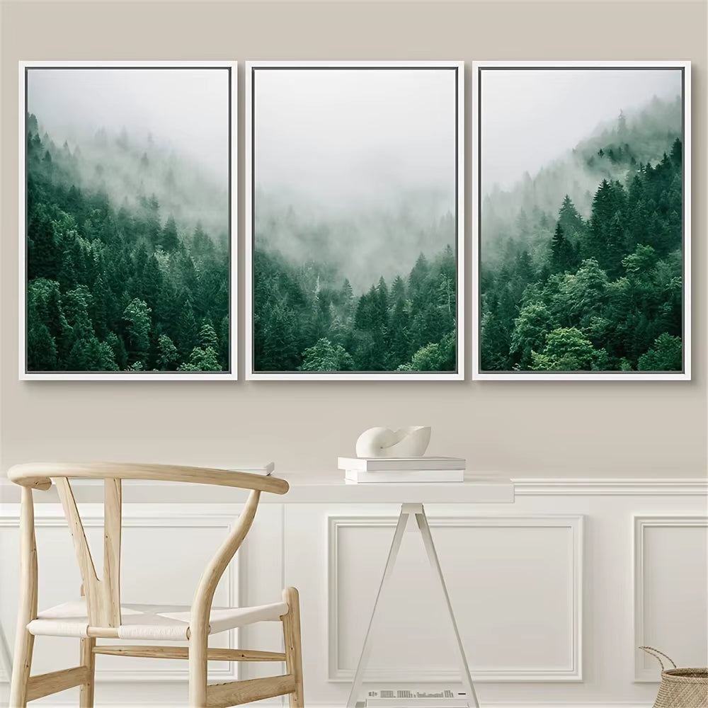 3PCS Natural Mountain Green Forest Canvas Wall Art Painting for Bedroom Office Living Room Posters and Prints Pictures Frameless