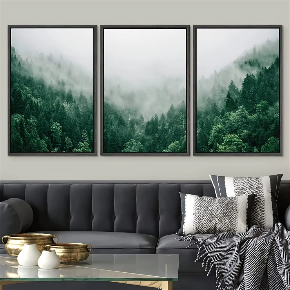 3PCS Natural Mountain Green Forest Canvas Wall Art Painting for Bedroom Office Living Room Posters and Prints Pictures Frameless