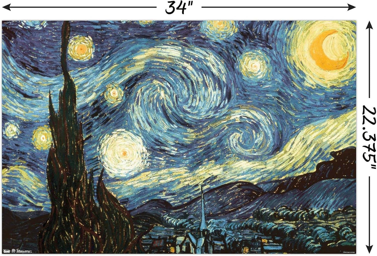 the Starry Night by Vincent Van Gogh Wall Poster, 22.375" X 34", Unframed Version
