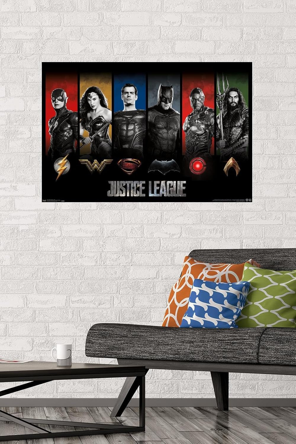 DC Comics Movie - Justice League - Heroes and Logos Wall Poster, 22.375" X 34", Premium Unframed Version