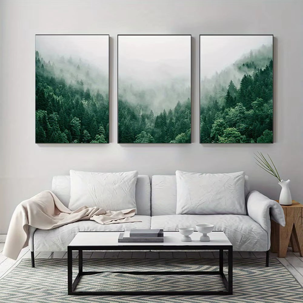 3PCS Natural Mountain Green Forest Canvas Wall Art Painting for Bedroom Office Living Room Posters and Prints Pictures Frameless