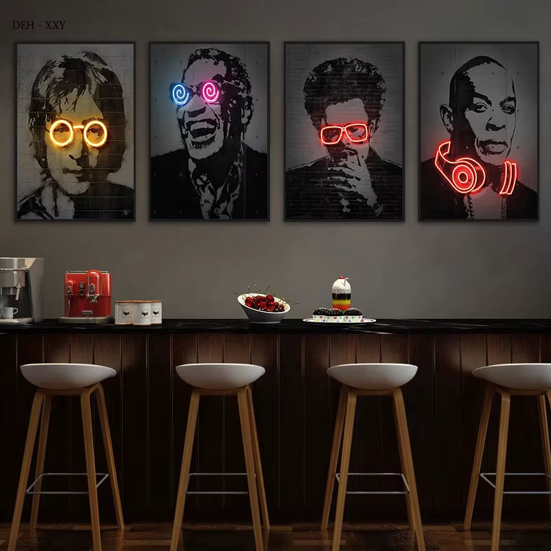 Abstract Neon Design Rapper Star Posters 2Pac Hip Hop Singers Wall Art Pictures Graffiti Canvas Painting Home Room Bar Decor