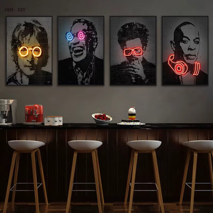Abstract Neon Design Rapper Star Posters 2Pac Hip Hop Singers Wall Art Pictures Graffiti Canvas Painting Home Room Bar Decor