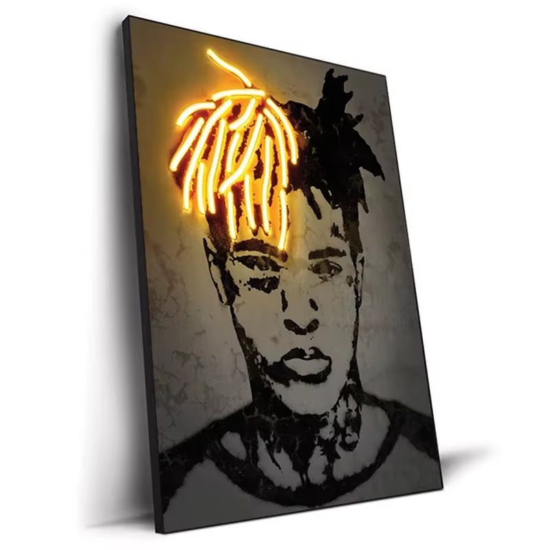 Abstract Neon Design Rapper Star Posters 2Pac Hip Hop Singers Wall Art Pictures Graffiti Canvas Painting Home Room Bar Decor