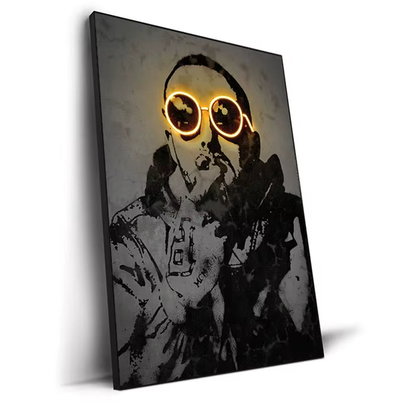 Abstract Neon Design Rapper Star Posters 2Pac Hip Hop Singers Wall Art Pictures Graffiti Canvas Painting Home Room Bar Decor