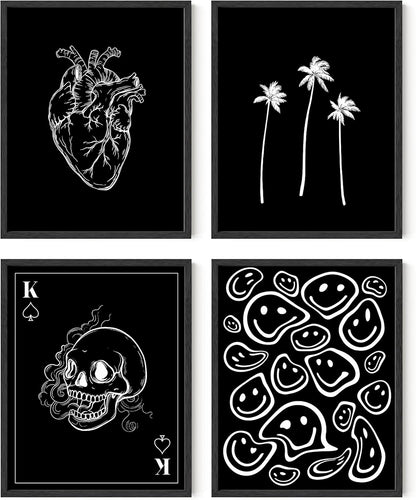 Black and White Poster – Skeleton Art Print, Cool Grunge Wall Decor for Bedroom or Aesthetic Room Design, Goth Skull Poster (11X14, Unframed)