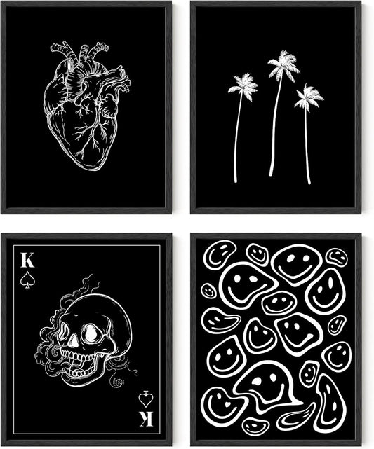 Black and White Poster – Skeleton Art Print, Cool Grunge Wall Decor for Bedroom or Aesthetic Room Design, Goth Skull Poster (11X14, Unframed)