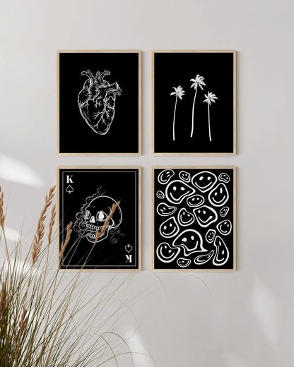 Black and White Poster – Skeleton Art Print, Cool Grunge Wall Decor for Bedroom or Aesthetic Room Design, Goth Skull Poster (11X14, Unframed)