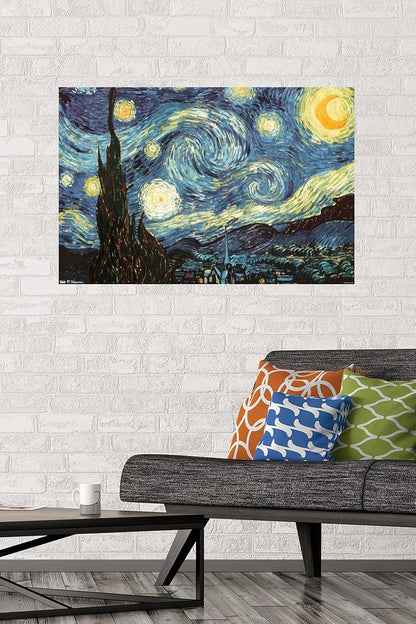 the Starry Night by Vincent Van Gogh Wall Poster, 22.375" X 34", Unframed Version