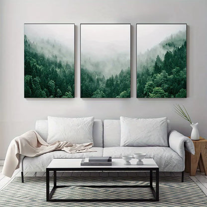 3PCS Natural Mountain Green Forest Canvas Wall Art Painting for Bedroom Office Living Room Posters and Prints Pictures Frameless